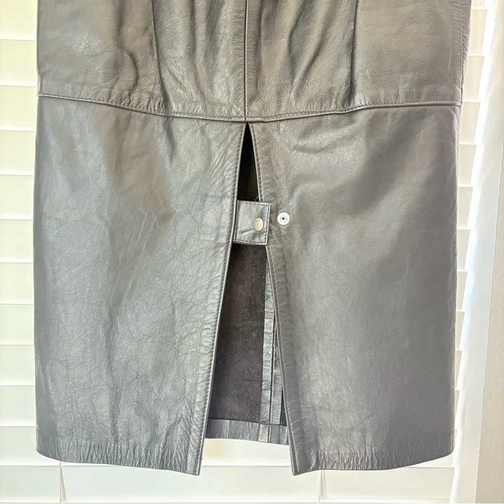 90s Phoenix Black Leather Split Midi Pencil Skirt Lined Womens Size 5/6 Made USA - Image 5