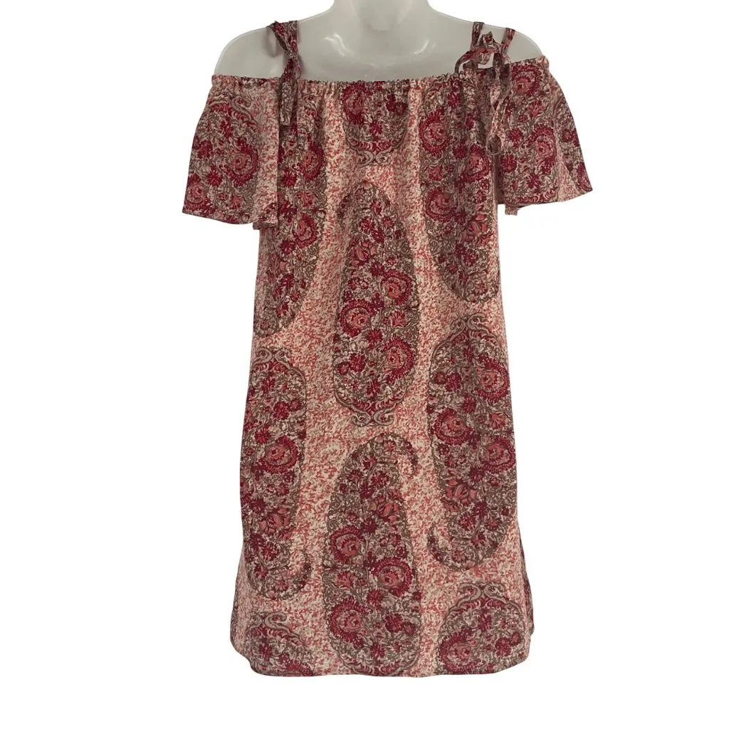 Madewell  Paisley Print Silk Dress XXS Red boho lined preppy lightweight - Image 6