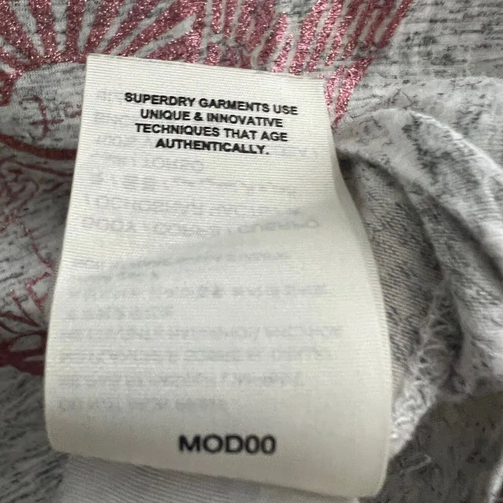 Superdry MEDIUM Gray Osakaya Pink Glitter Graphic Tee Shirt T-Shirt Long Sleeve - Image 12