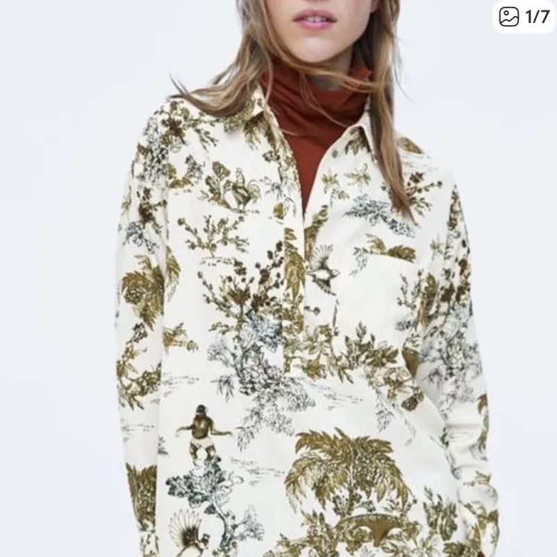 Zara Animal Tropical Print Oversized Half Button Up shirt sz M boho artsy monkey - Image 2