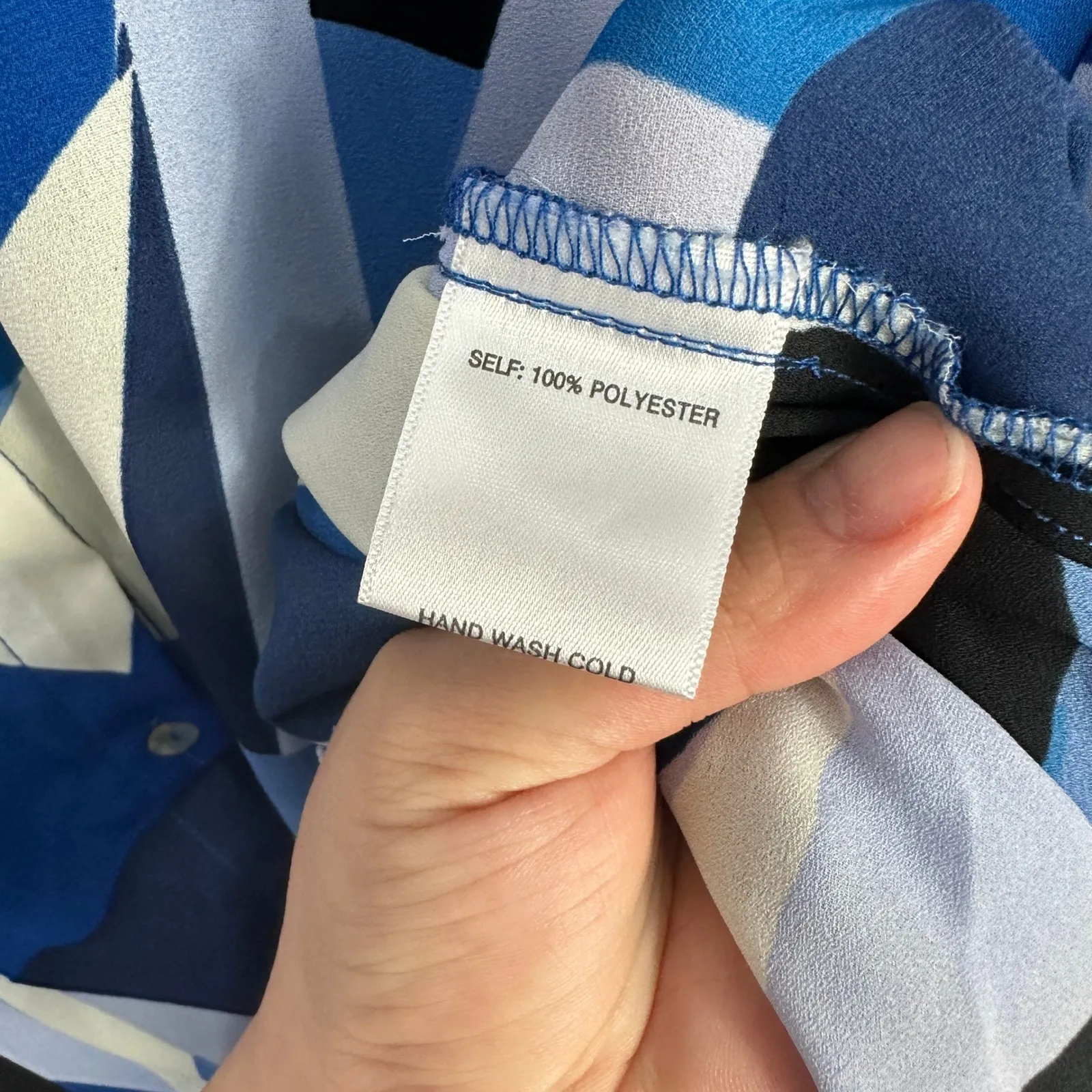 Rose Olive Shirt 3X Blue Geometric Print Button Up Statement Art To Wear Modern - Image 4