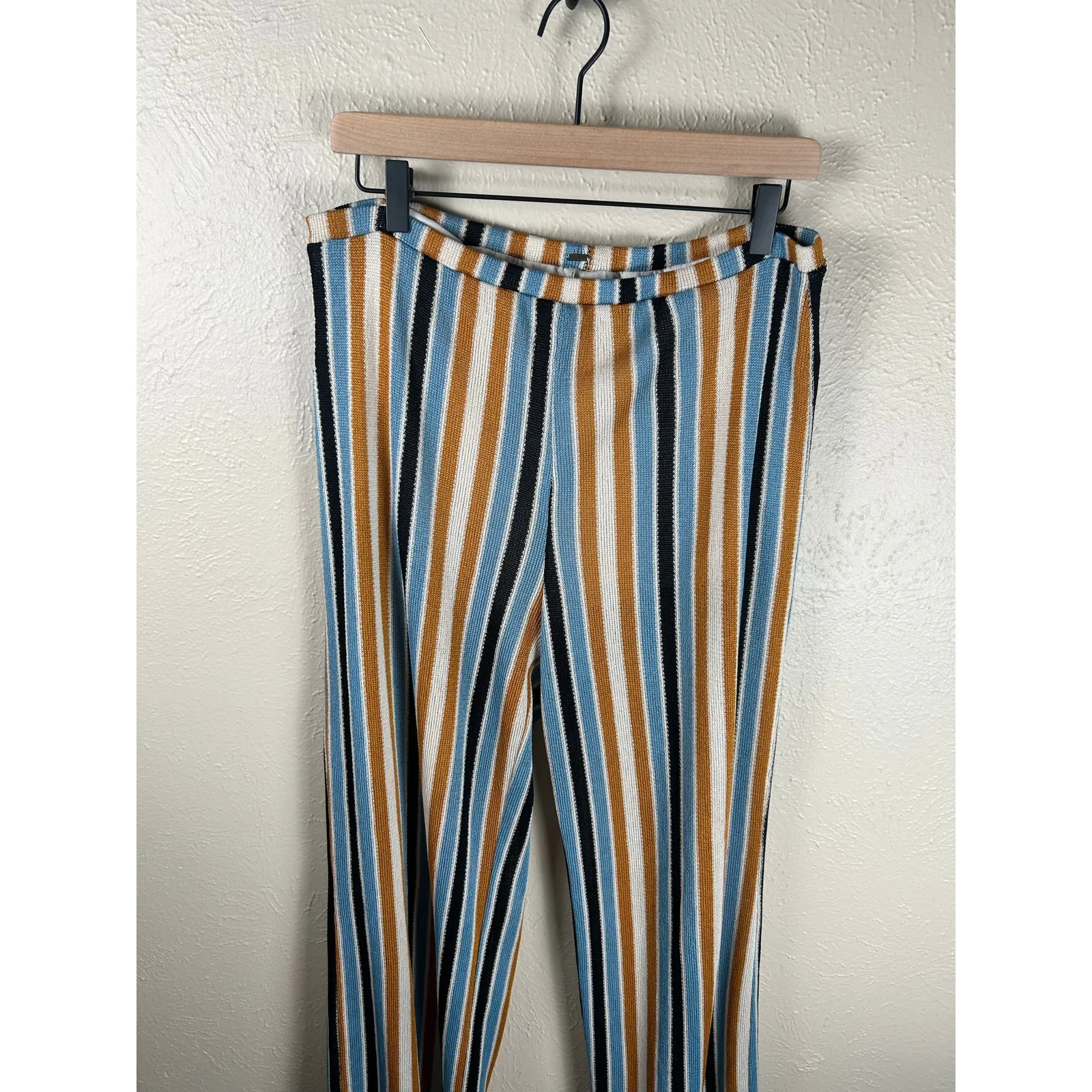 Free People Size Large Knit Pants Boho Striped Beach Cottage Coastal Trousers - Image 4