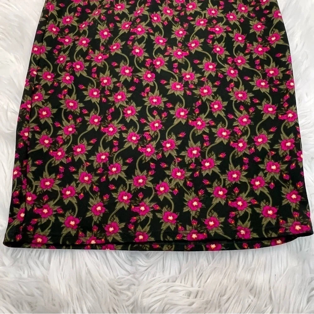Lularoe Cassie Pencil Skirt Green Pink Floral - Image 5