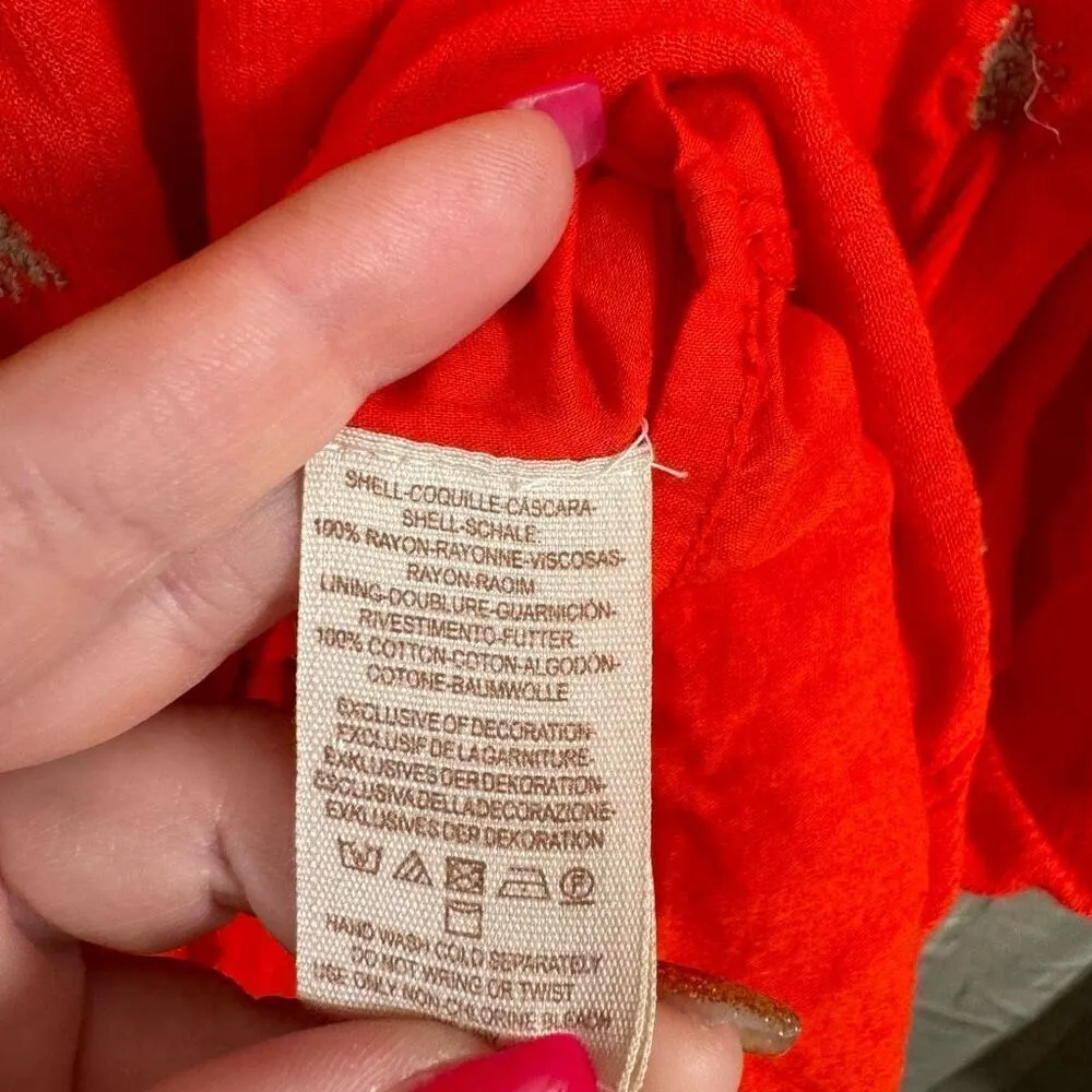 Free People Sweet Tennessee Red Tan Embroidered Long Sleeve Dress - Image 7