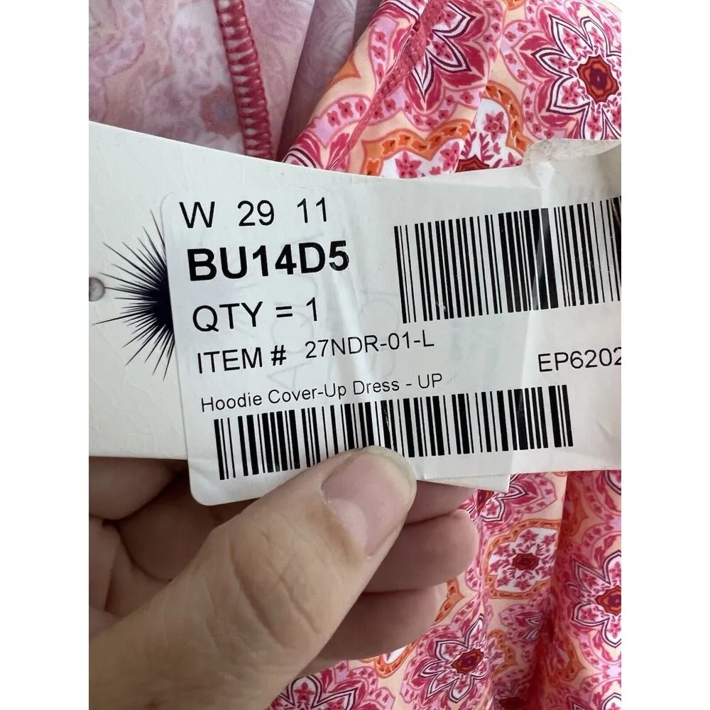 Aqua et Sol Resort Dress Hooded Swim Cover Up Pockets Pink Size Large UV Protect - Image 12