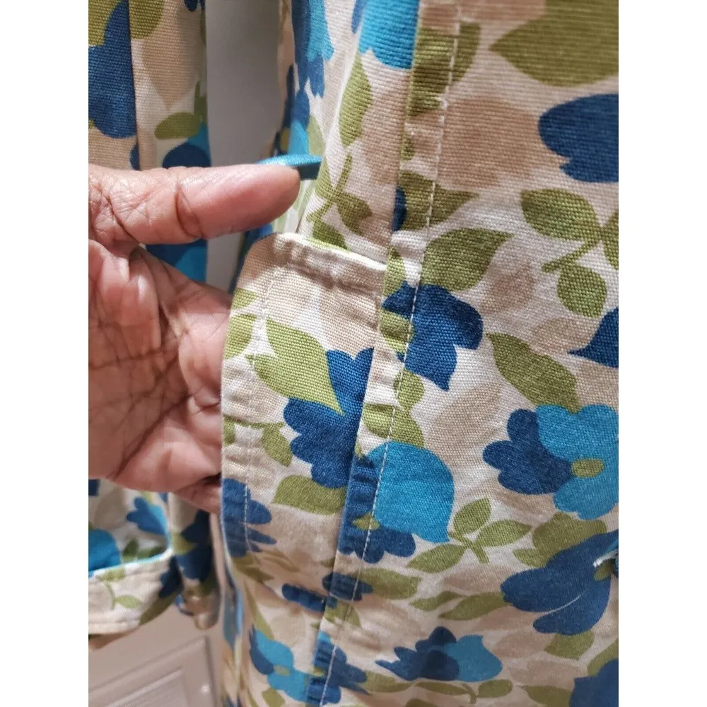 Vintage Old Navy Floral Cotton Long Sleeve Single Breasted Long Jacket Size XS - Image 4