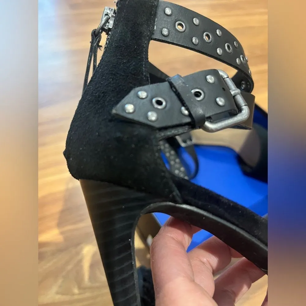 Joes Jeans Betty Ankle Strap Zip Back heels black suede studded leather size 7 - Image 3