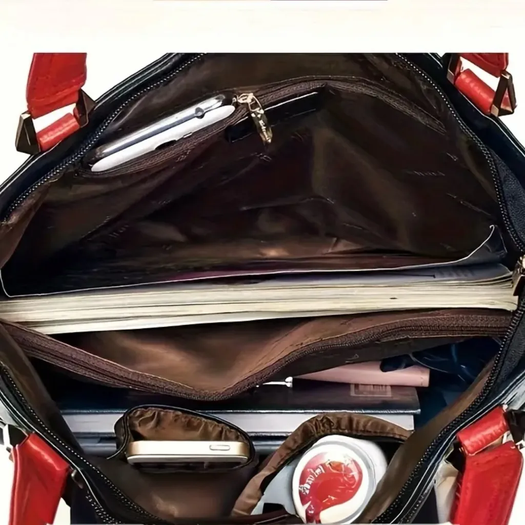 NWT AD Wo 'S Genuine Leather Shoulder Bag Red/Black Red - Image 6