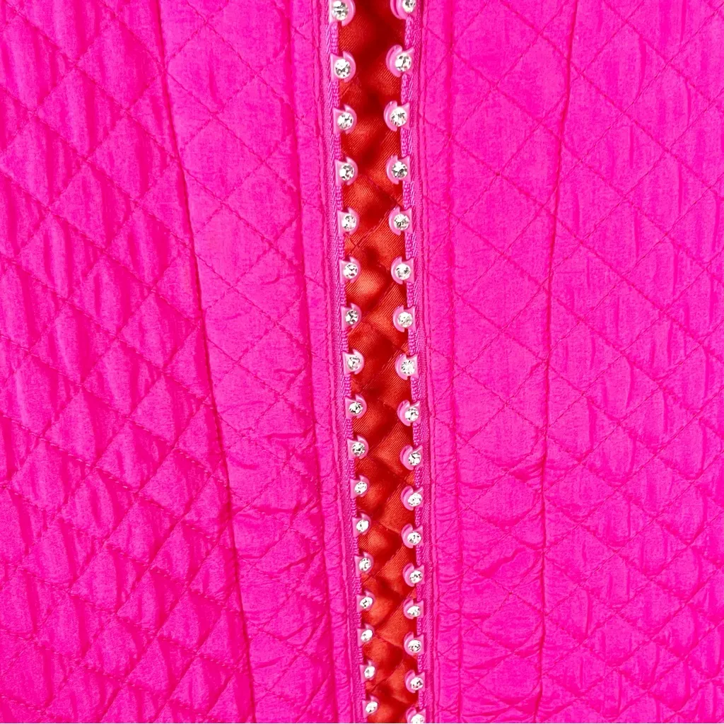 QUACKER FACTORY 100% Silk Pink Orange Rhinestone Zipper Quilted Jacket Medium - Image 5