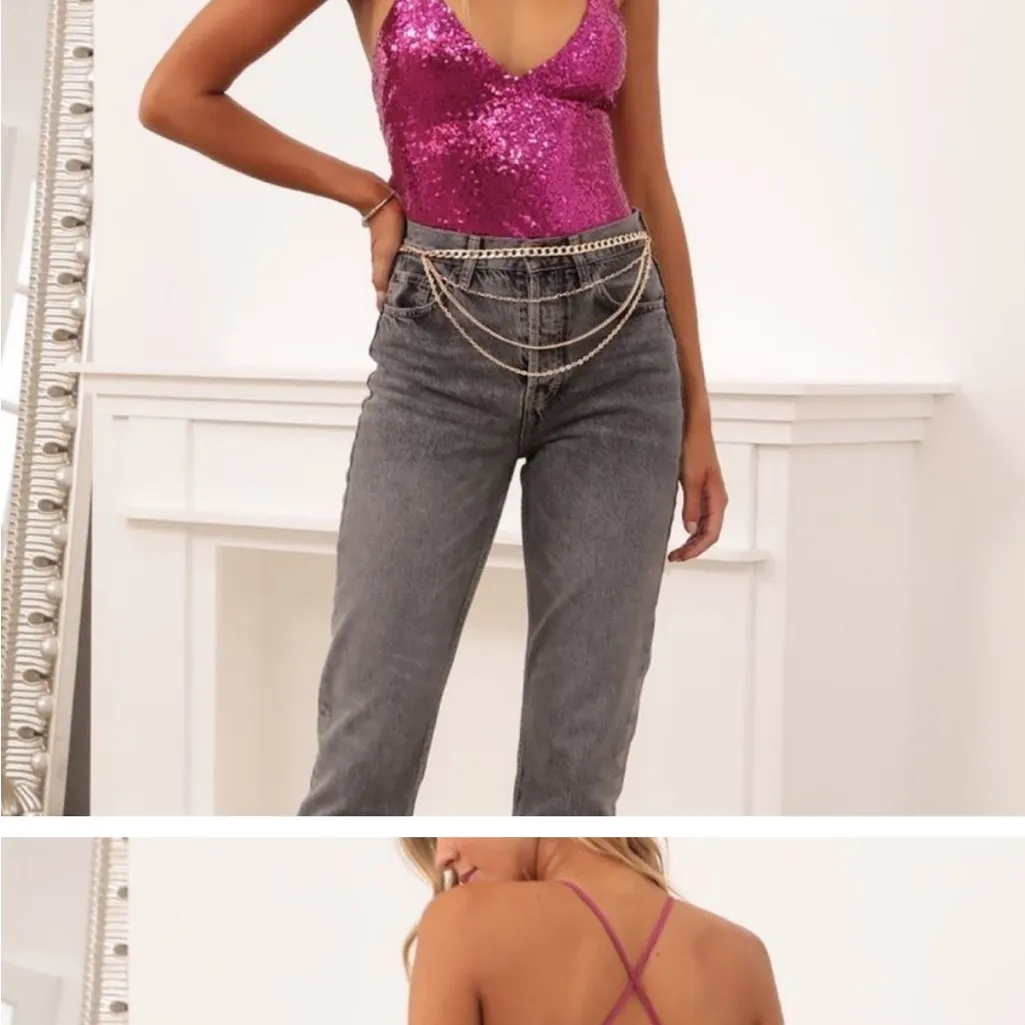 Lucy in the Sky Fuchsia Sequin Bodysuit - Image 2