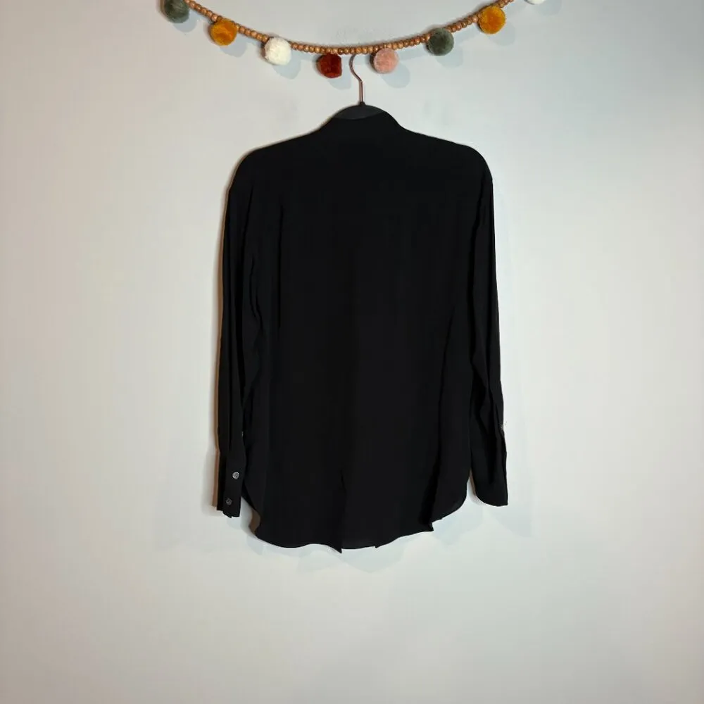 Theory black silk tie collar button down blouse - Image 5