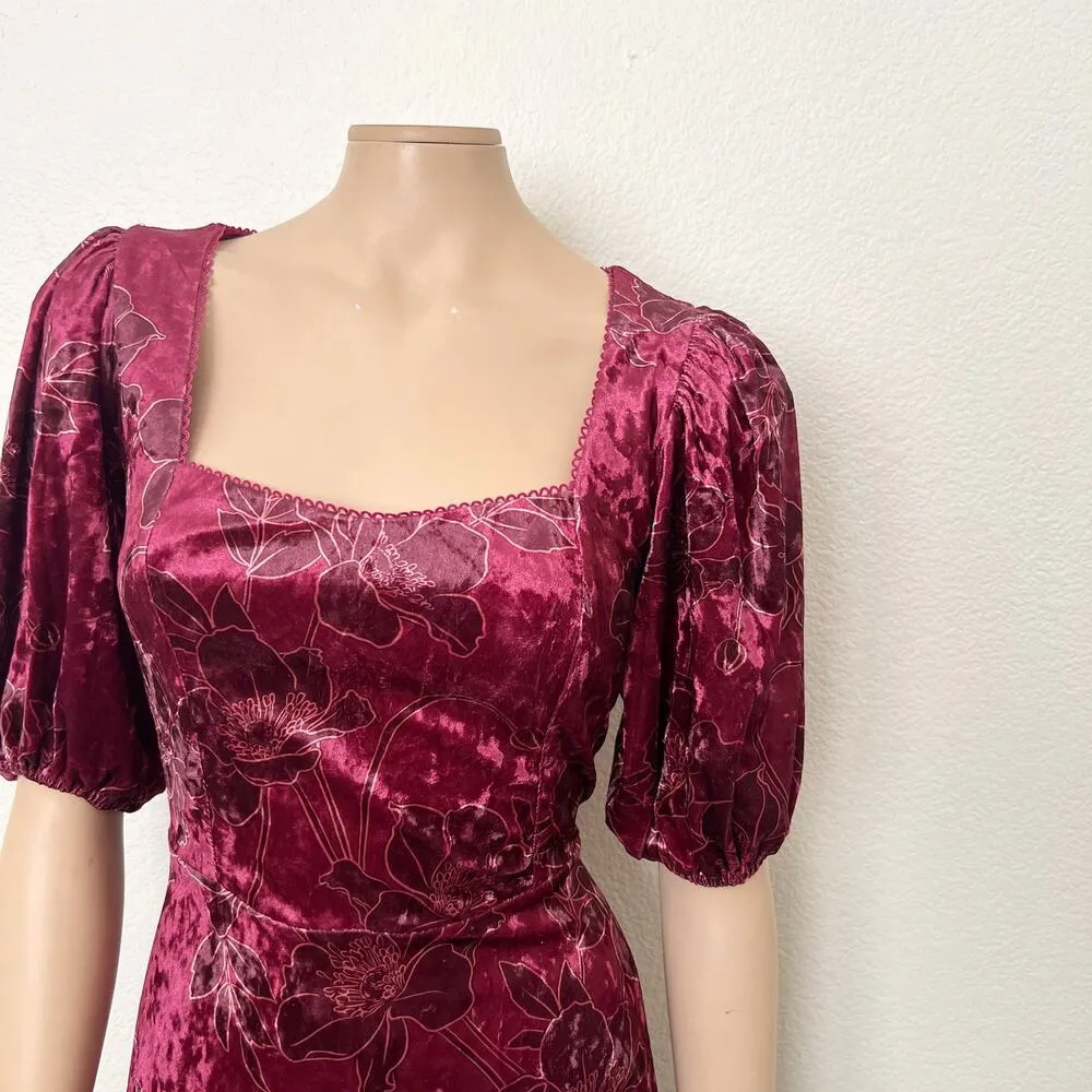 [Rachel Parcell] Maroon Floral Velvet Puff Sleeve Ruffle Mini Dress NWT Size 10 - Image 8