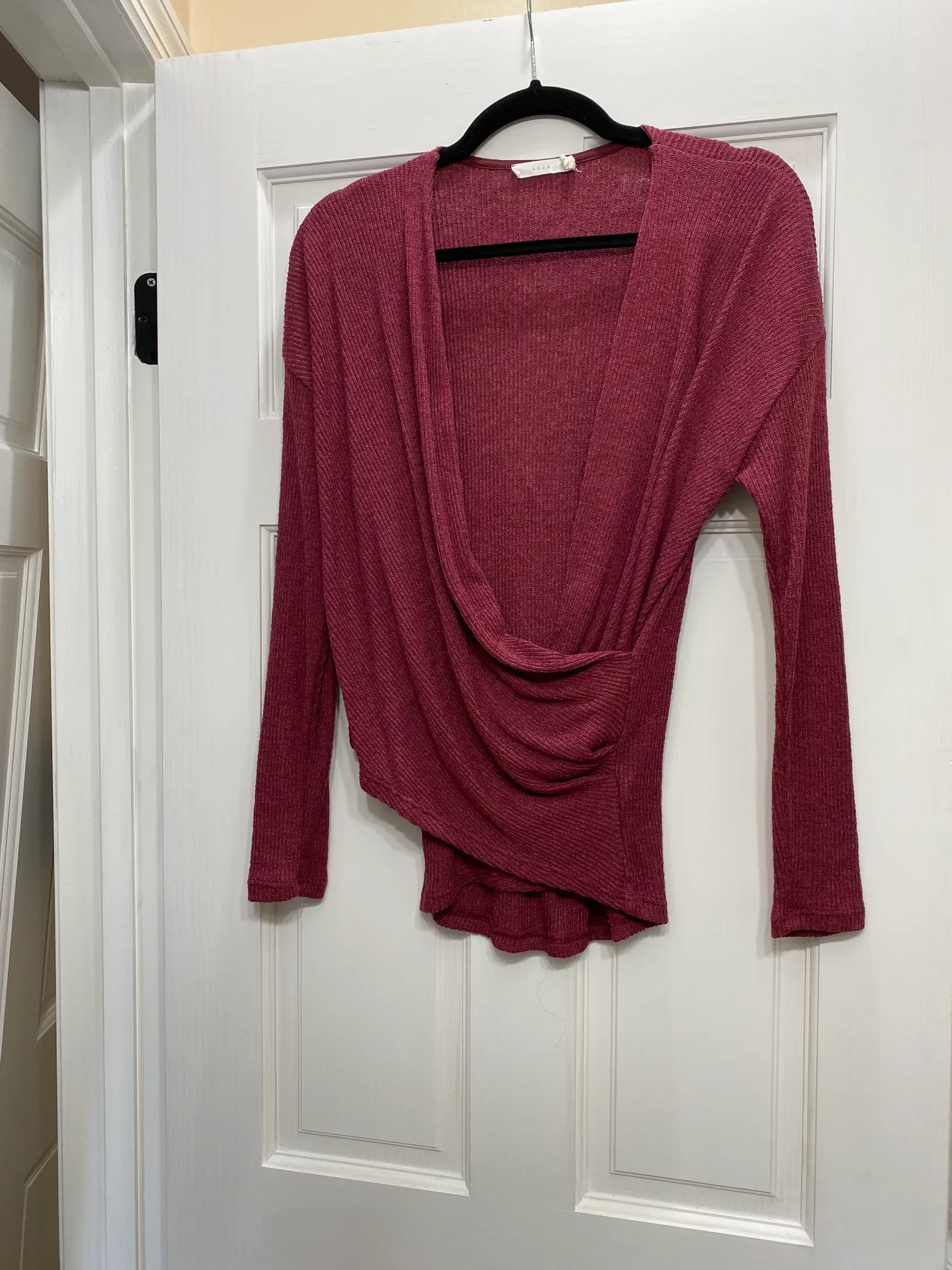 Jordyn Wine Red Surplice Sweater - Image 4