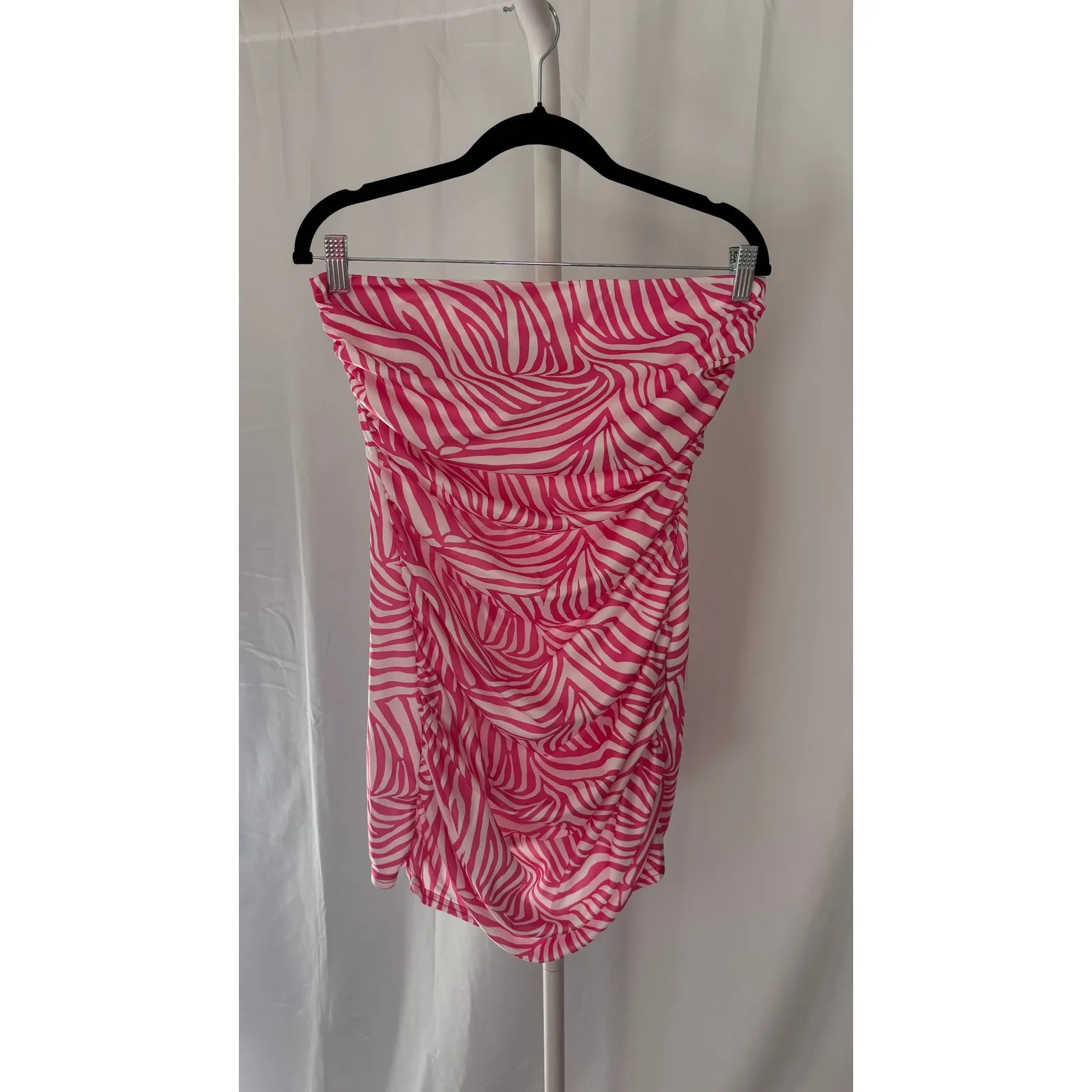 $385 NWOT MISCREANTS Zebra Print Strapless Ruched Mini Dress With Gloves Size 12 Pink - Image 4