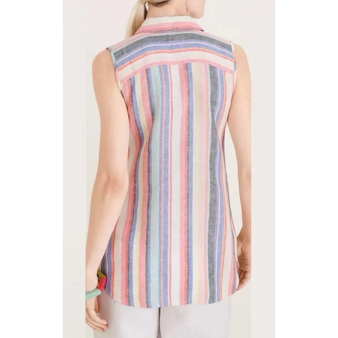 Chicos No-Iron Linen Striped Sleeveless Tunic Top Classic Stripe womens 4 XXL 20 - Image 8