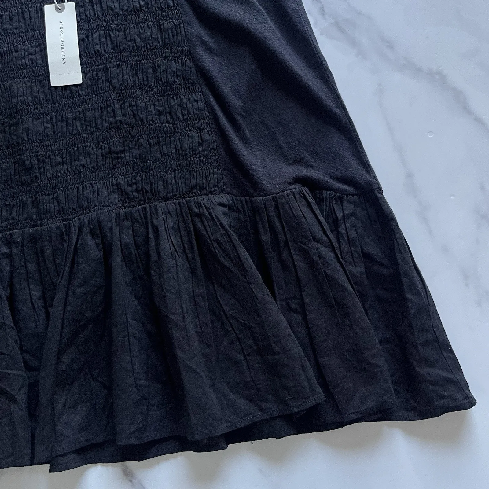 Daily Practice by Anthropologie Prix Mini Dress Black Smocked Cotton Sz Small - Image 10