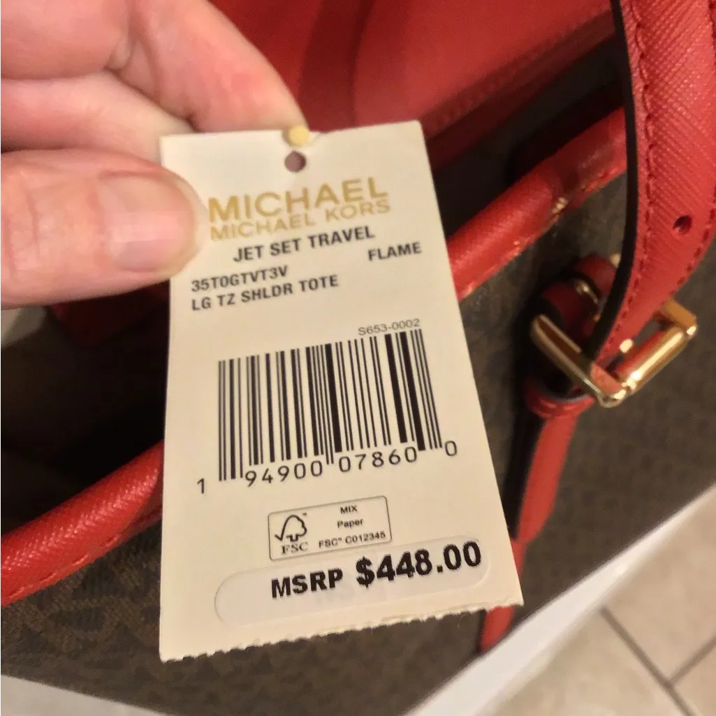 NWT MICHAEL KORS JET SET TRAVEL LG TZ SHOULDER TOTE BAG in BROWN SIGNATURE/FLAME - Image 5