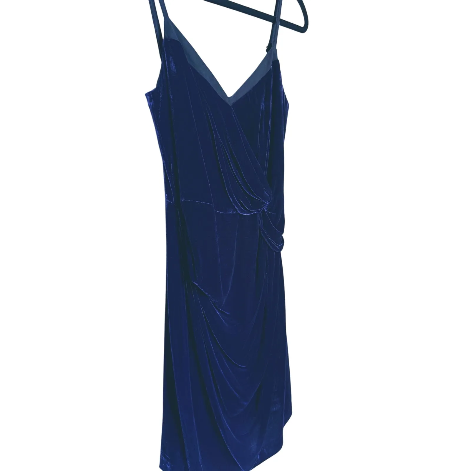 Robert Rodriguez Glam Blue Velvet Sleeveless Wrap Cocktail Dress 2 Evening Retro - Image 6