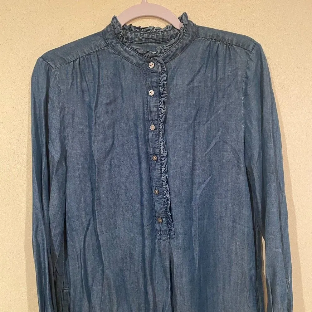 Loft Size M Long Sleeve Denim Dress Ruffle Trim Mini Western Casual Cowgirl Boho - Image 4
