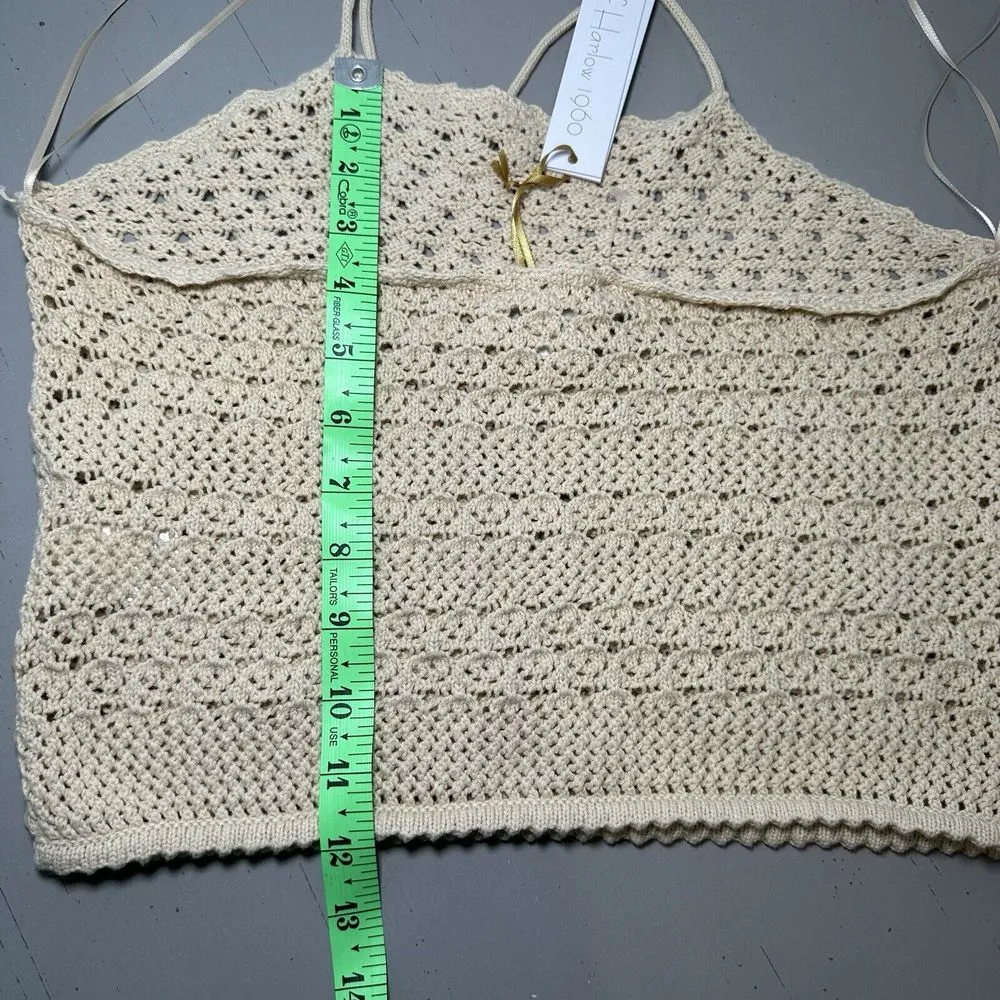 House of‎ Harlow 1960 Crochet Top "Only" Halter Neck Beige Knit Boho Women's M Tan Size M - Image 4