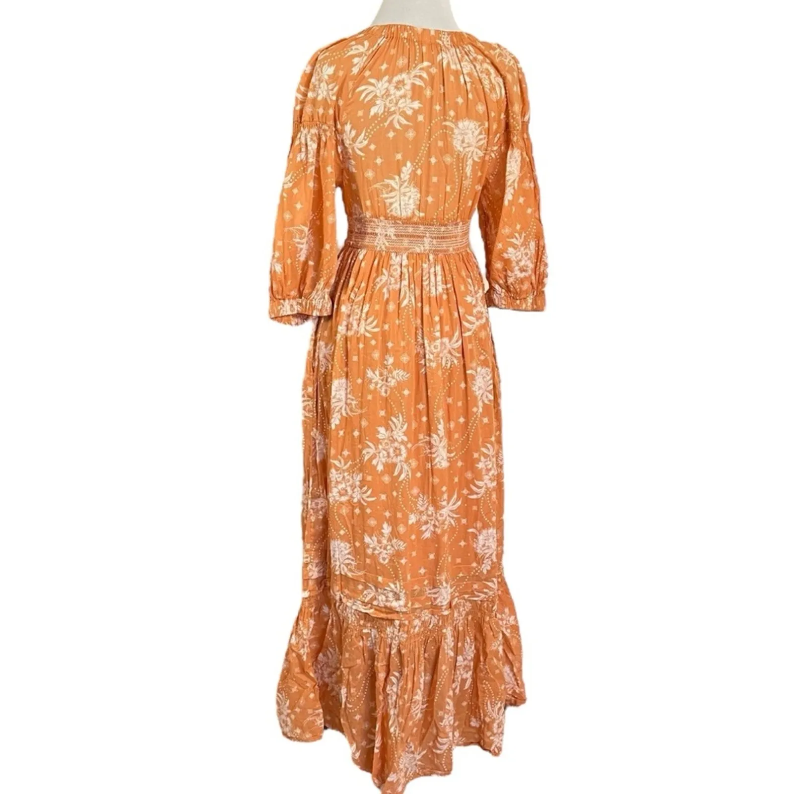 Free People Golden Hour Maxi Dress Bohemian Floral Dainty Tan Neutral Large - Image 9