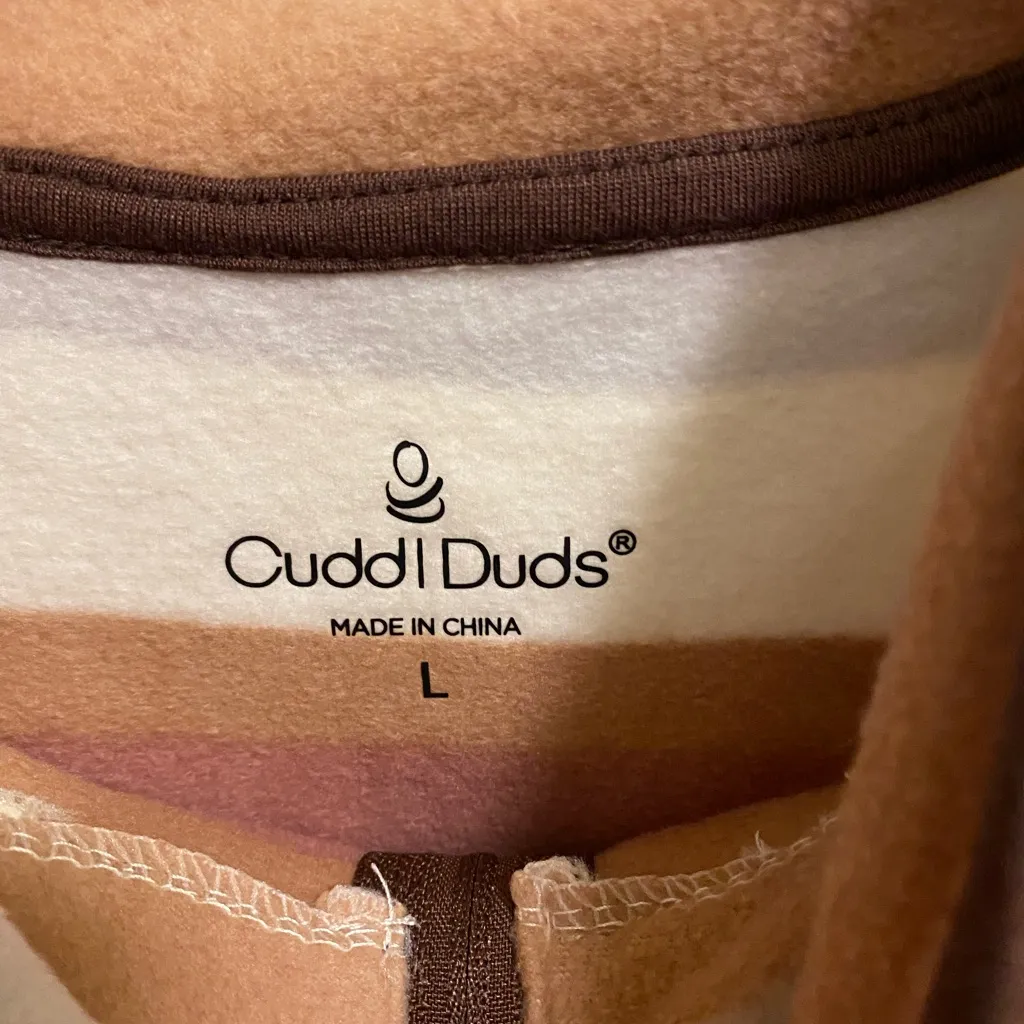 Cuddl Duds Womens Fleece High Neck Vest L Large Stripes Striped Brown Cream - Image 4