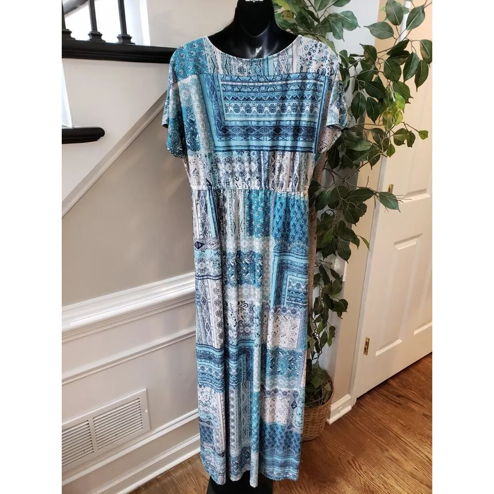 Style & Co. Women's Multicolor Tie Waist V Neck Short Sleeve Long Maxi Dress M - Image 6