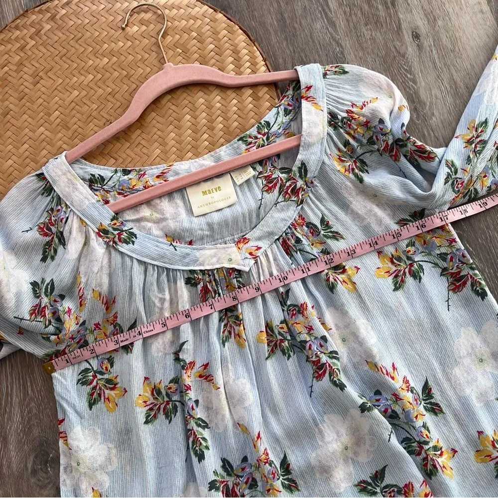 Anthropologie maeve Boswell blouse in floral blue‎ stripe women’s size 2 - Image 6