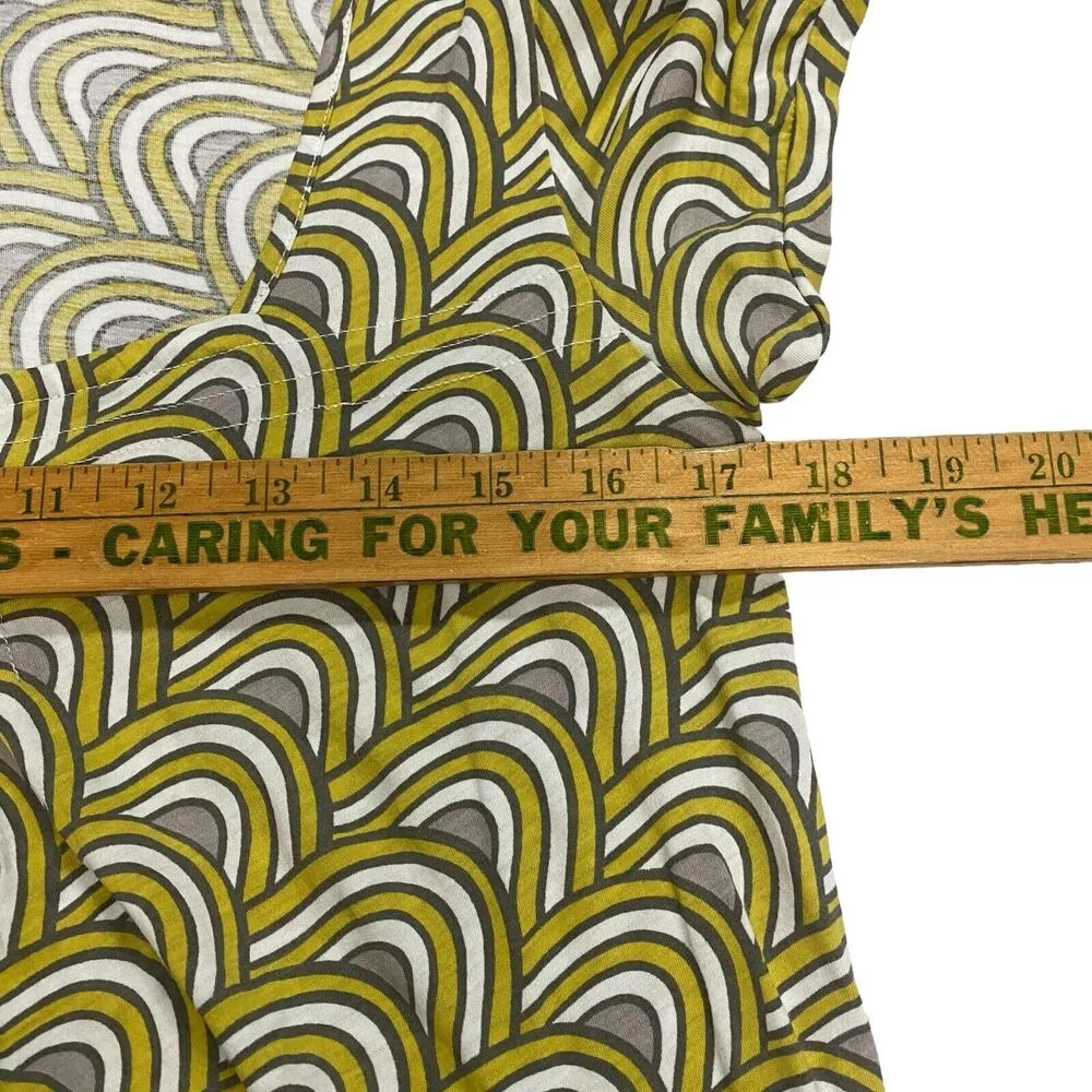 Fossil Womens Small Low Neckline Printed Top 100% Pima Cotton Shirt White Yellow - Image 4