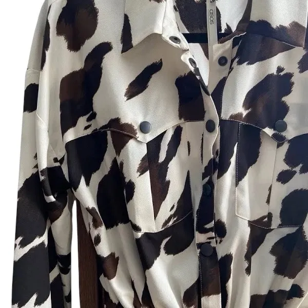 ASOS DESIGN Long sleeve shirt dress in cow print size 14 - Image 3