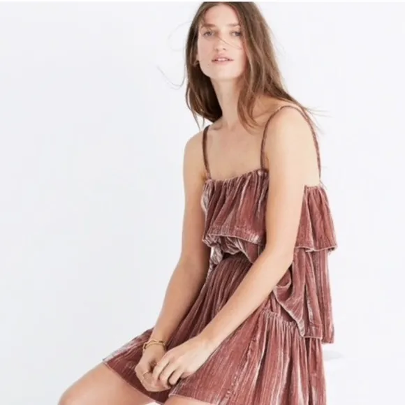 Madewell Crushed Velvet Ruffle Camisole Tank Top Rose Pink Blush Size XXS - Image 6