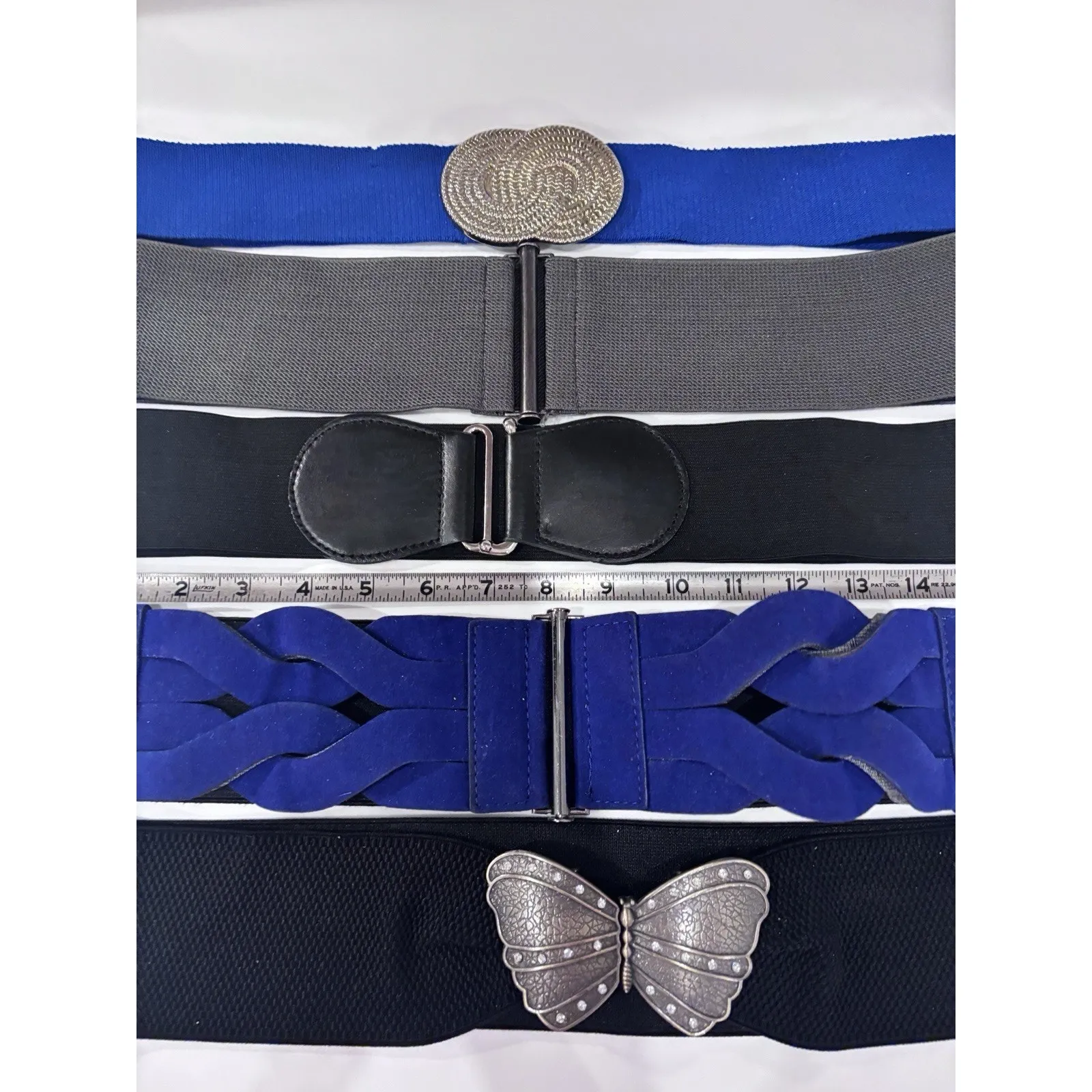 Vintage 80's 90's Womens Stretch Belts Wide Retro Glam Metal Lot Y2K Black Blue - Image 3