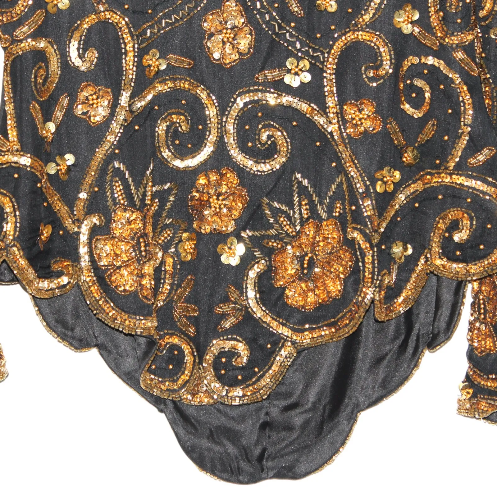 Laurence Kazar Vintage Black Silk Blouse Long Sleeve with Gold Beading Size L - Image 6