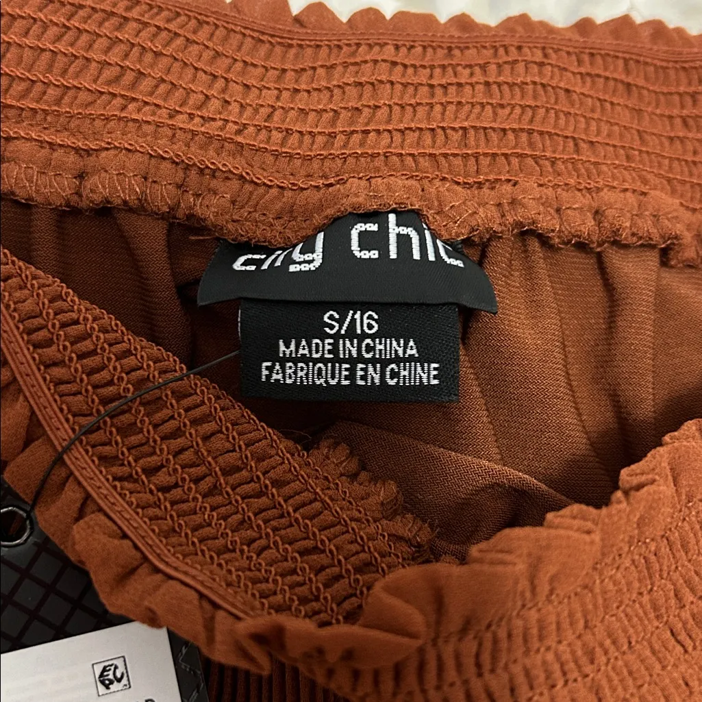 City Chic Pleated Off Shoulder Chiffon Top Ginger - Image 9