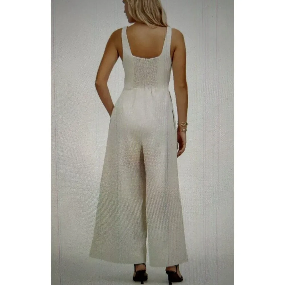 Madewell Jumpsuit Drapey Twill Sleeveless Wide-Leg Tank Muted Stone Size 10 - Image 2