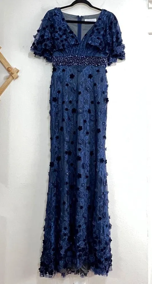 Mac Duggal 67712 Floral Applique Flutter Sleeve Beaded Waist Gown - Image 5