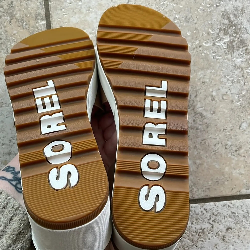 SOREL Cameron Flatform Leather Sandal Honest Beige - Image 11