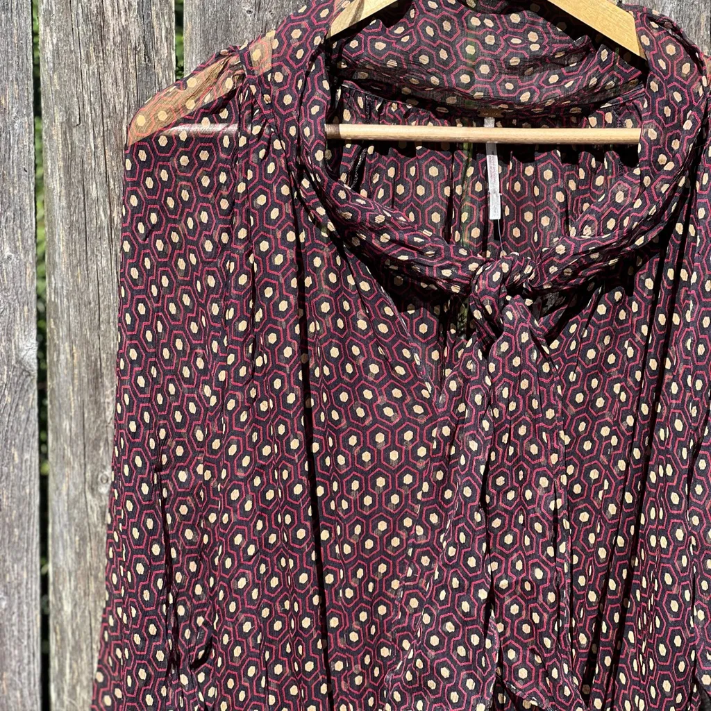 Free People black combo self Tie Blouse - Image 5