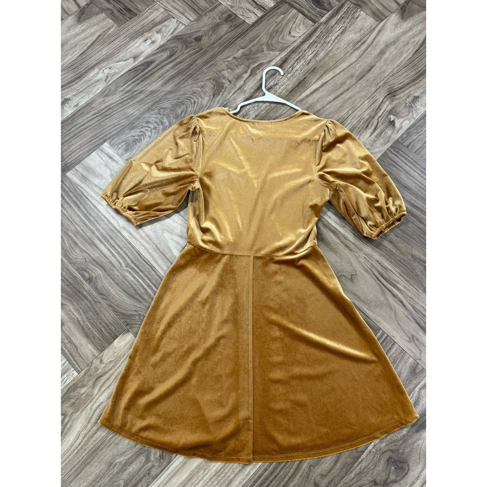 BEBOP Womens Gold Golden Velvet Puff Sleeve Mini Dress Size M Fairy Whimsigoth - Image 10