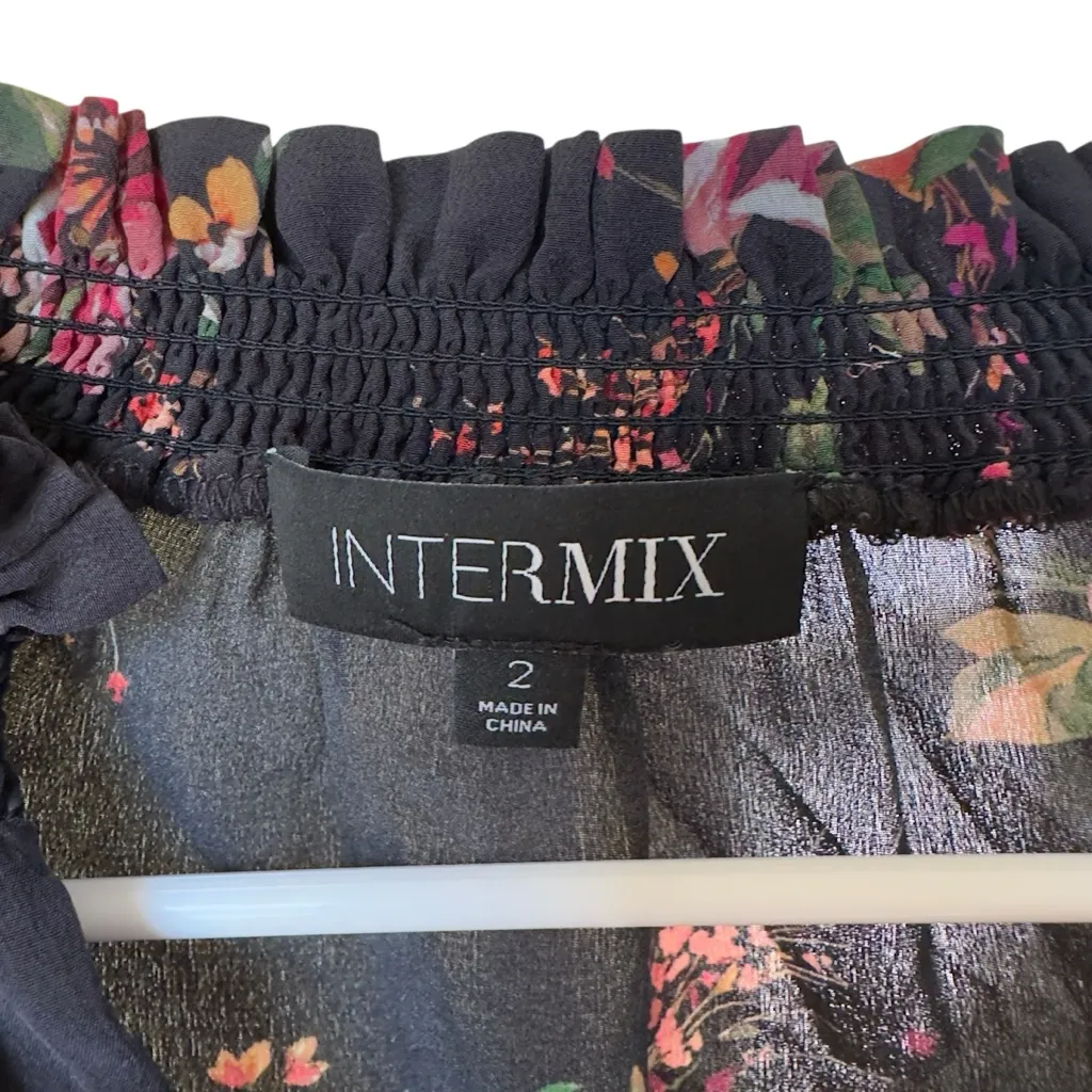 Intermix‎ Silk Floral Long Sleeve Ruffle Mini Dress Black Pink Red Size 2 - Image 5