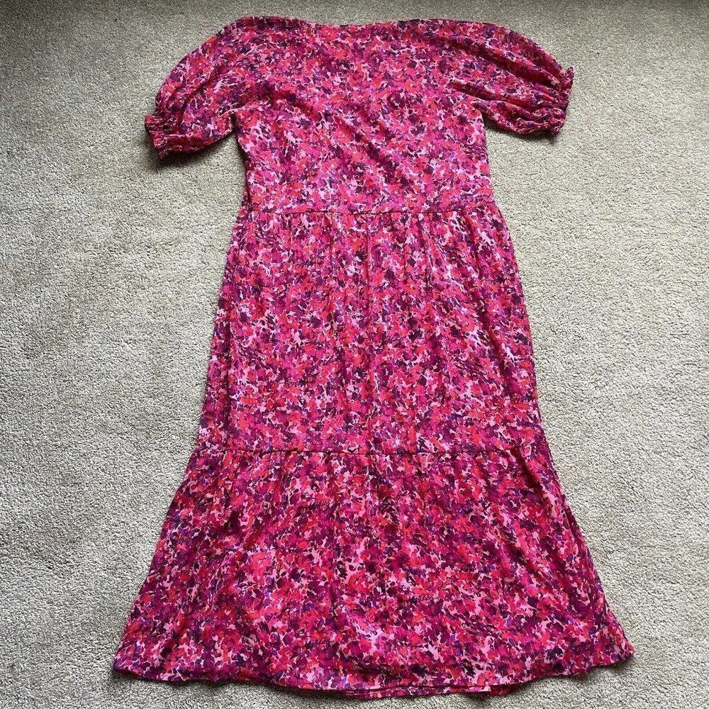NEW Collective Concepts Ruffle Short Sleeve Midi Dress In Magenta Floral Pink XS - Image 8