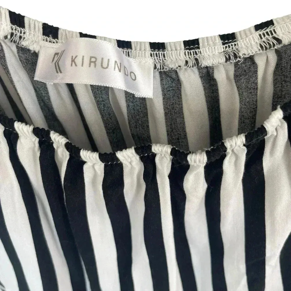 Black White Vertical Stripe Midi Dress Ruffle Hem Beetlejuice Beetle Juice Size L - Image 4