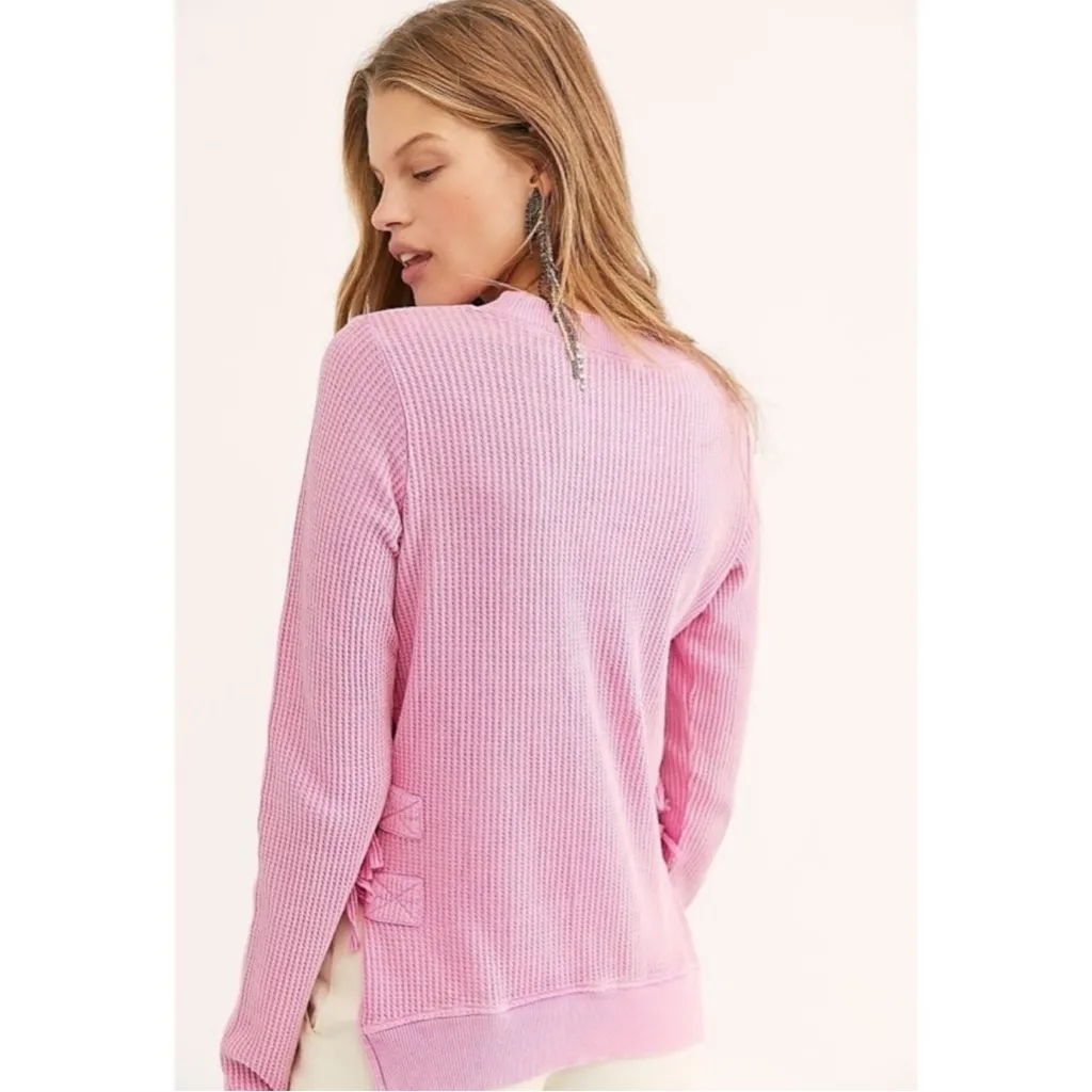 Free People FP One Cropped Interlaken Top Pink Rose Bohemian Grunge Medium - Image 4