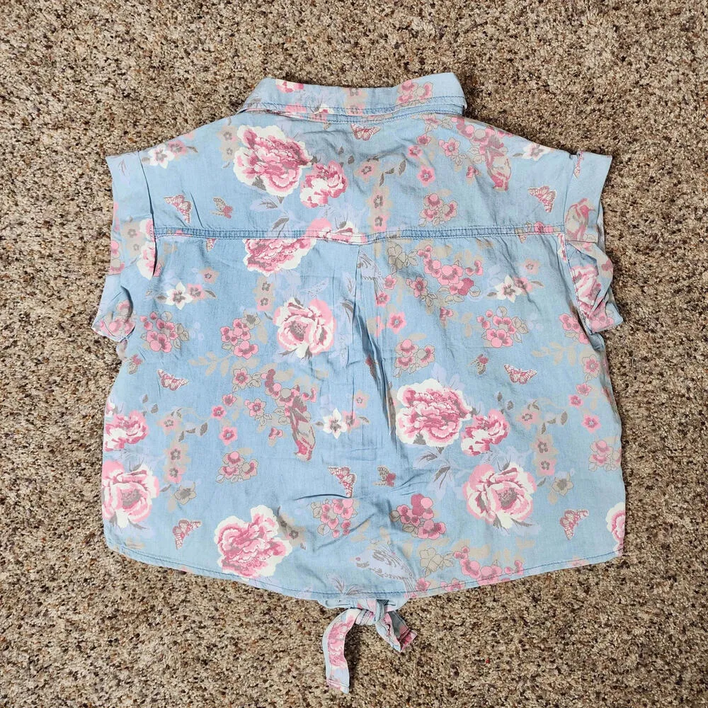 Highway Jeans Womens Jean Blouse Floral Sleeveless ButtonUp Biker Size Small NWT - Image 2