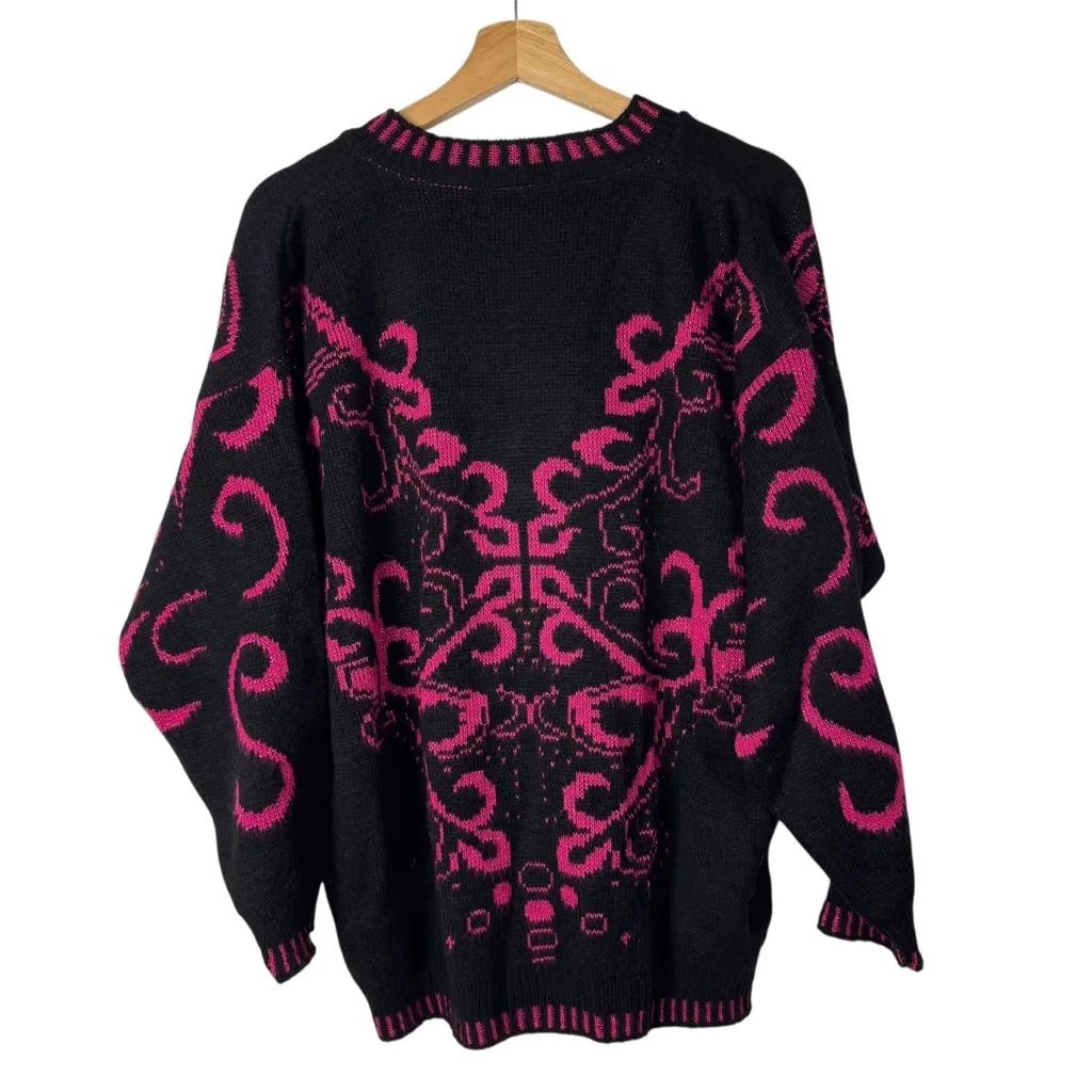 Vintage Ellen D Black & Hot Pink Knit V - Image 2