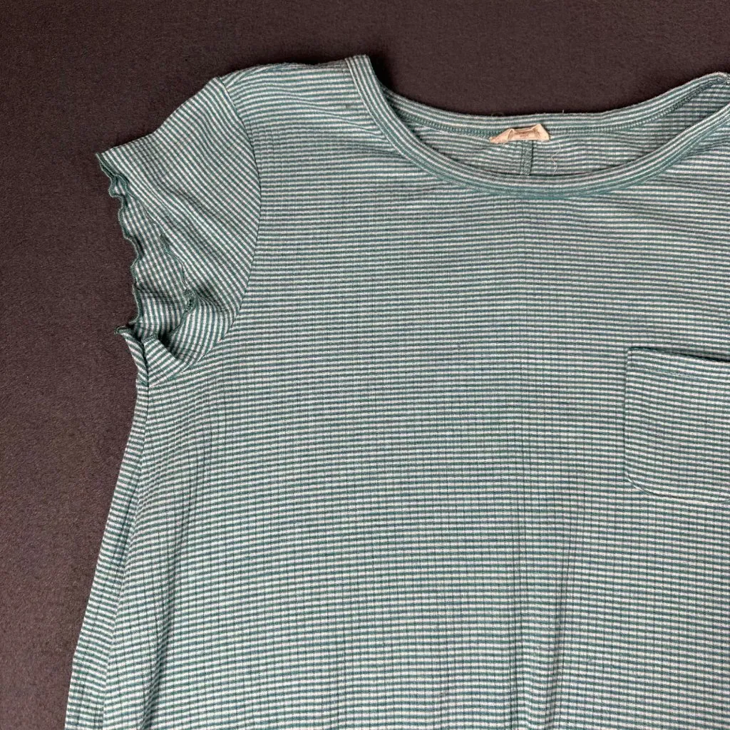 Hem Thread Large Green White Striped Cap Sleeve‎ Pullover Dress Lightweight - Image 5