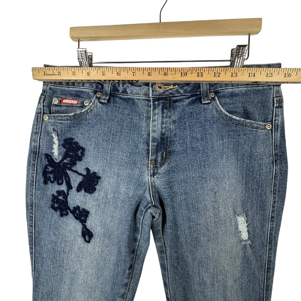 Y2K Southpole Jeans Womens Juniors 11 Embroidered Grunge Floral Flare‎ Denim Emo Blue Size 31 - Image 5