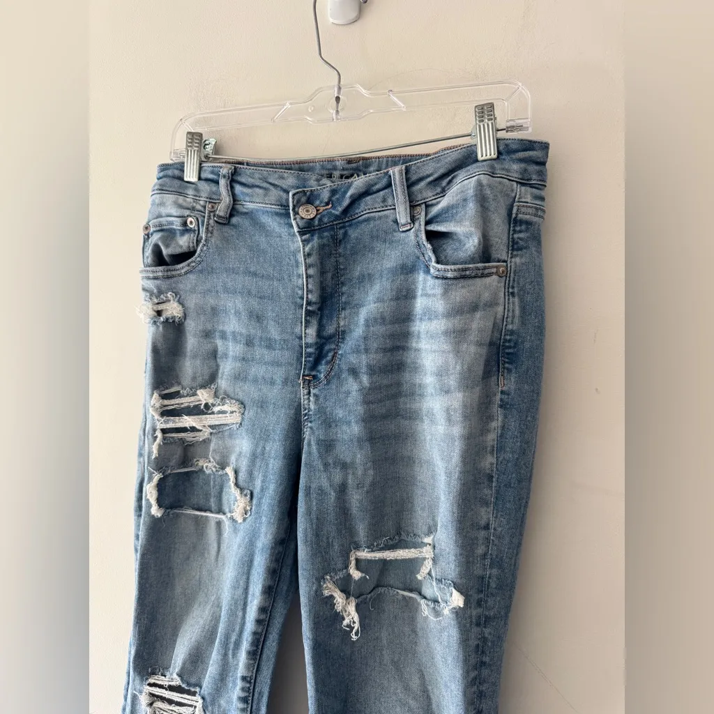 American Eagle Super Hi-Rise Flare Stretch Denim Jeans Distressed - Image 2