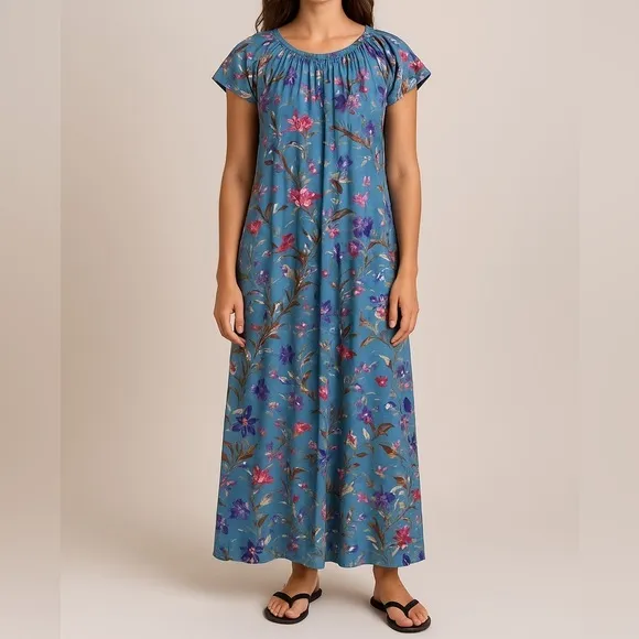 Guadalupe Design Momposina‎ Maxi Dress Small Blue Floral Parrot Off Shoulder - Image 2