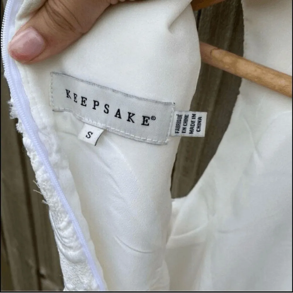 Anthropologie Keepsake Floral Lace Ivory Fit and Flare Mini Dress S Sleeveless White - Image 3